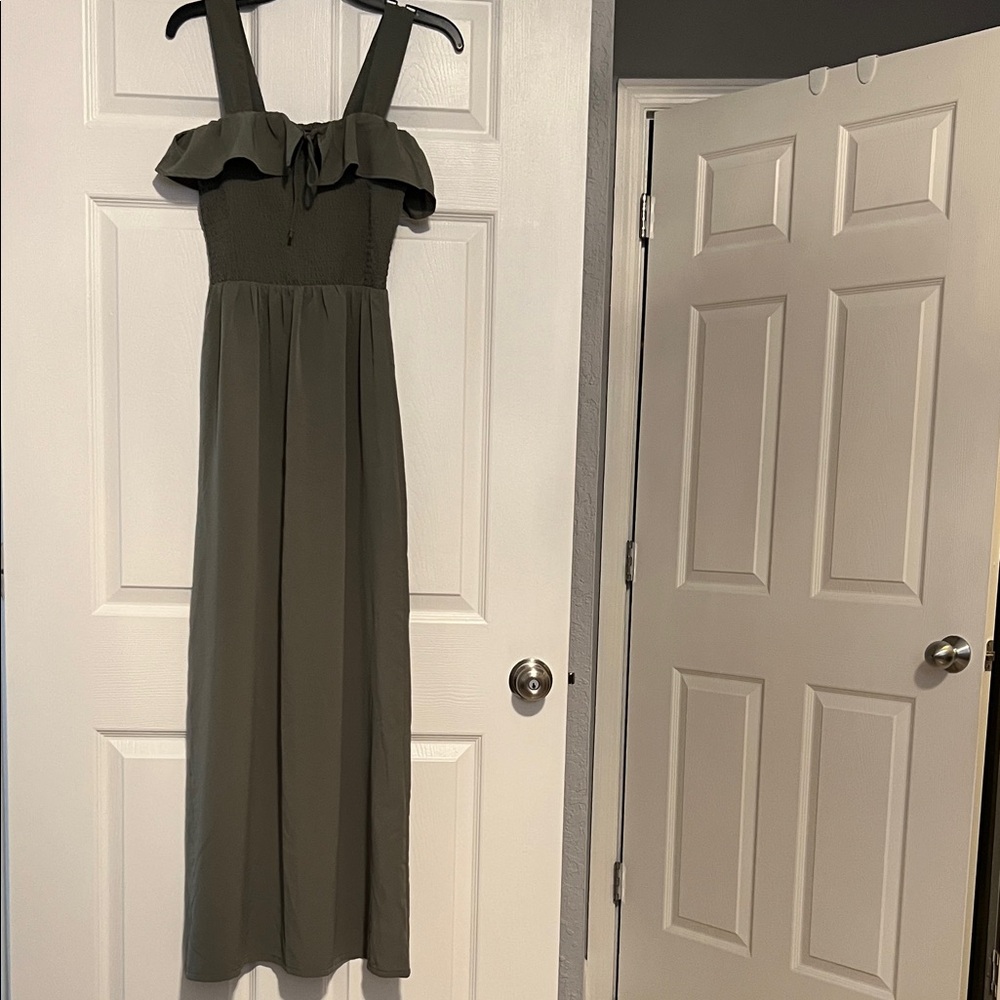 Derek Heart Olive Maxi Dress with Ruffle Detail